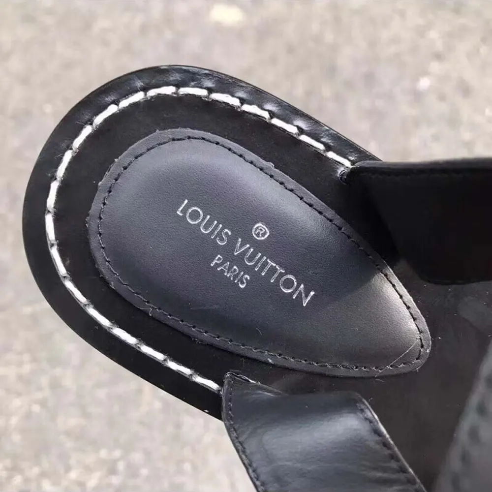 Louis Vuitton LV Women Black Leather and Monogram Canvas Gladiator Sandals